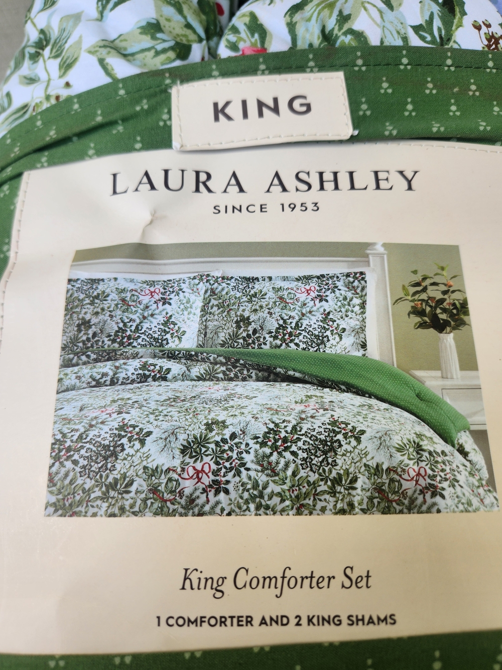 Laura Ashley Green and White Botanical King Comforter Set